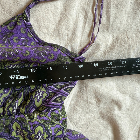 Apt 9 Paisley Babydoll Maxi Dress L V-Neck Retro Groovy Smocked Purple 60s 70s - Picture 6 of 8